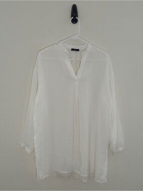 *Unavailable* Ruti Tunic Blouse XS Off White Long Sleeve Split Neck Linen Blend